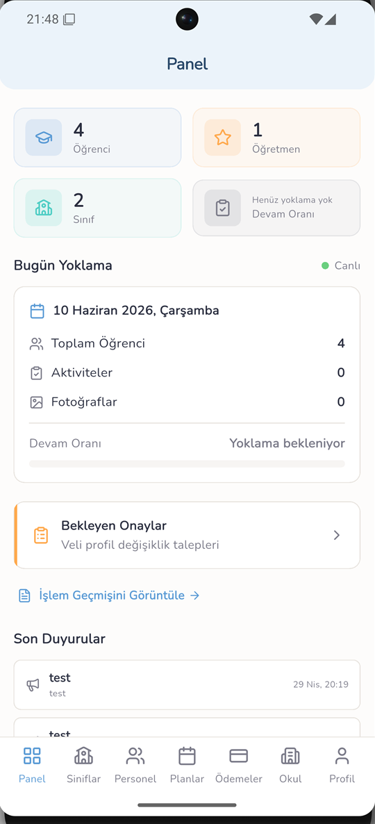 Kurum yönetim paneli ekranı
