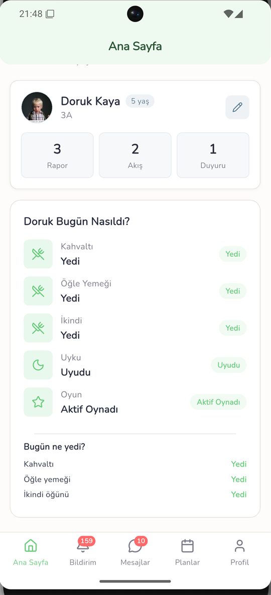 Veli günlük akış ekranı
